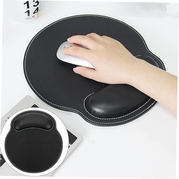 PU Leather Mouse Pad with Wrist Support – Ergonomic