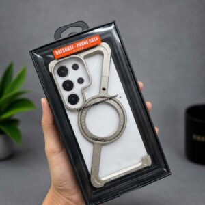 Aluminum Metal Z-Shape Frameless MagSafe Case with Rotating Kickstand for Galaxy Ultra