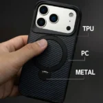 Carbon Rotating Case for iPhone with Metal Stand & MagSafe