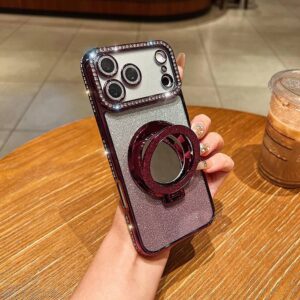 Glossy Mirror MagSafe Glitter Stand Case for iPhone