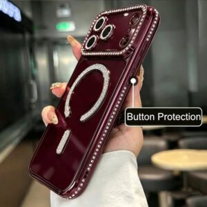 Transparent Glitter MagSafe Stone Bumper Case for iPhone