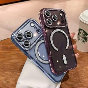 Transparent Glitter MagSafe Stone Bumper Case for iPhone