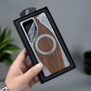 Walnut Metal Frameless 360° Rotation Holder MagSafe Case
