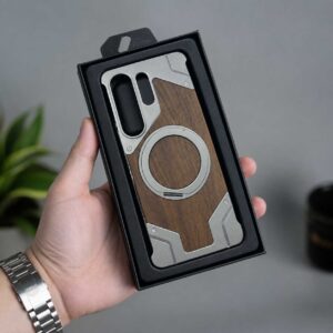 Walnut Wood Metal Bumper MagSafe Frameless Case