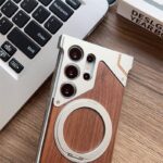 Walnut Wood Metal Bumper MagSafe Frameless Case for Samsung Galaxy | Ring Stand - Image 6