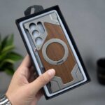 Walnut Wood Metal Bumper MagSafe Frameless Case for Samsung Galaxy | Ring Stand - Image 2