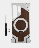 Walnut Wood Metal Bumper MagSafe Frameless Case for Samsung Galaxy | Ring Stand - Image 7