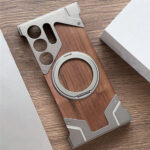Walnut Wood Metal Bumper MagSafe Frameless Case for Samsung Galaxy | Ring Stand - Image 3