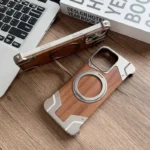 Walnut Wood Metal Magnetic 360° Rotation Case for iPhone - Image 7
