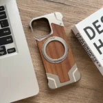Walnut Wood Metal Magnetic 360° Rotation Case for iPhone