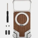 Walnut Wood Metal Magnetic 360° Rotation Case for iPhone