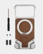 Walnut Wood Metal Magnetic 360° Rotation Case for iPhone