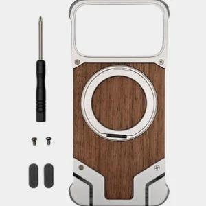Walnut Wood Metal Magnetic 360° Rotation Case for iPhone